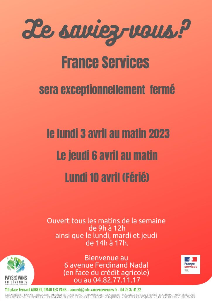 dates de fermeture de France Services