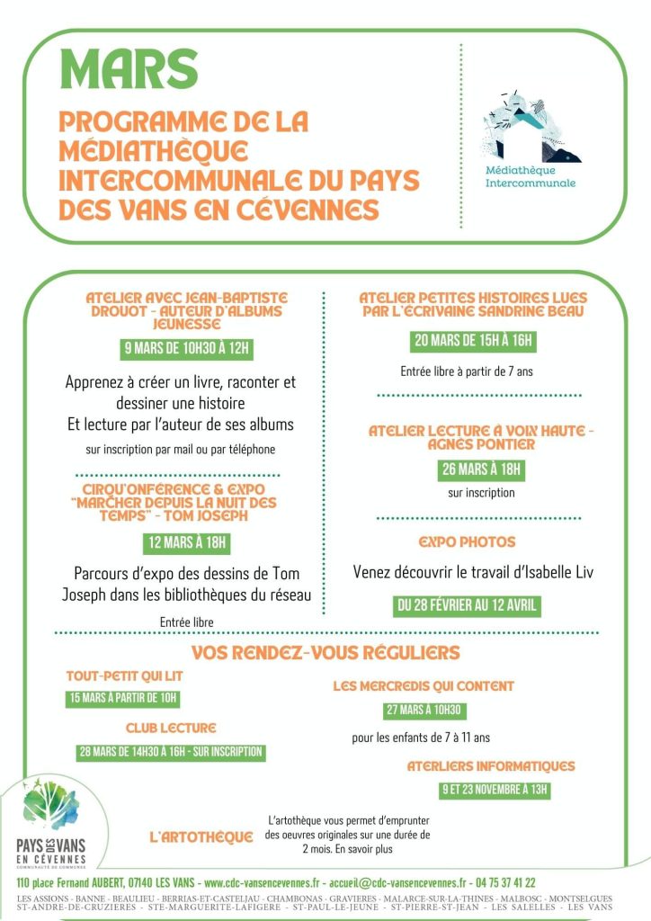 Le programme de la médiathèque du mois de mars 2024