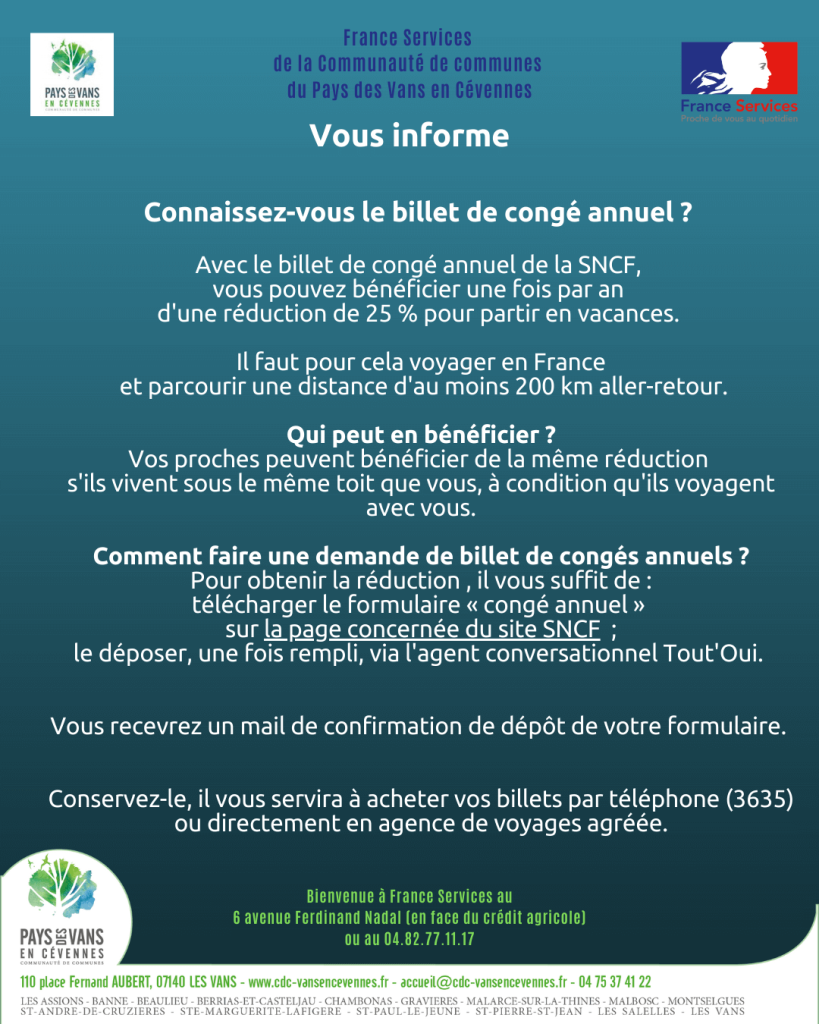 Information France services sur le billet de congé annuel en mai 2025