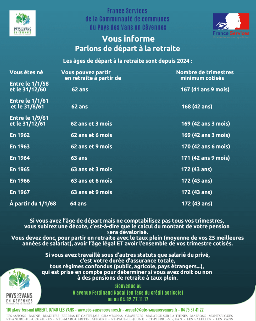 Information France services sur le départ en retraite en mai 2025