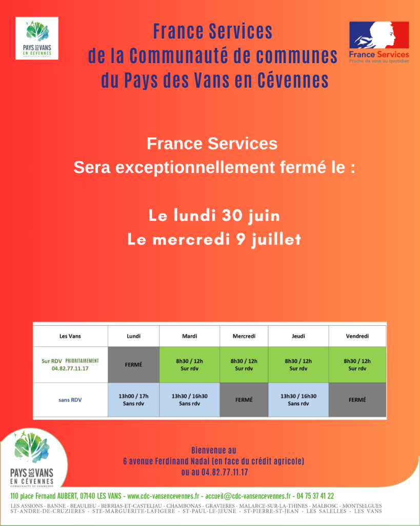 Fermetures exceptionnelles de France services au mois de juillet 2025