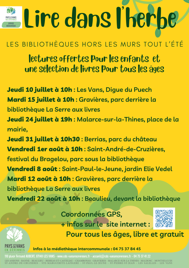 Affiche des lectures dans l'herbe en juillet et août 2025