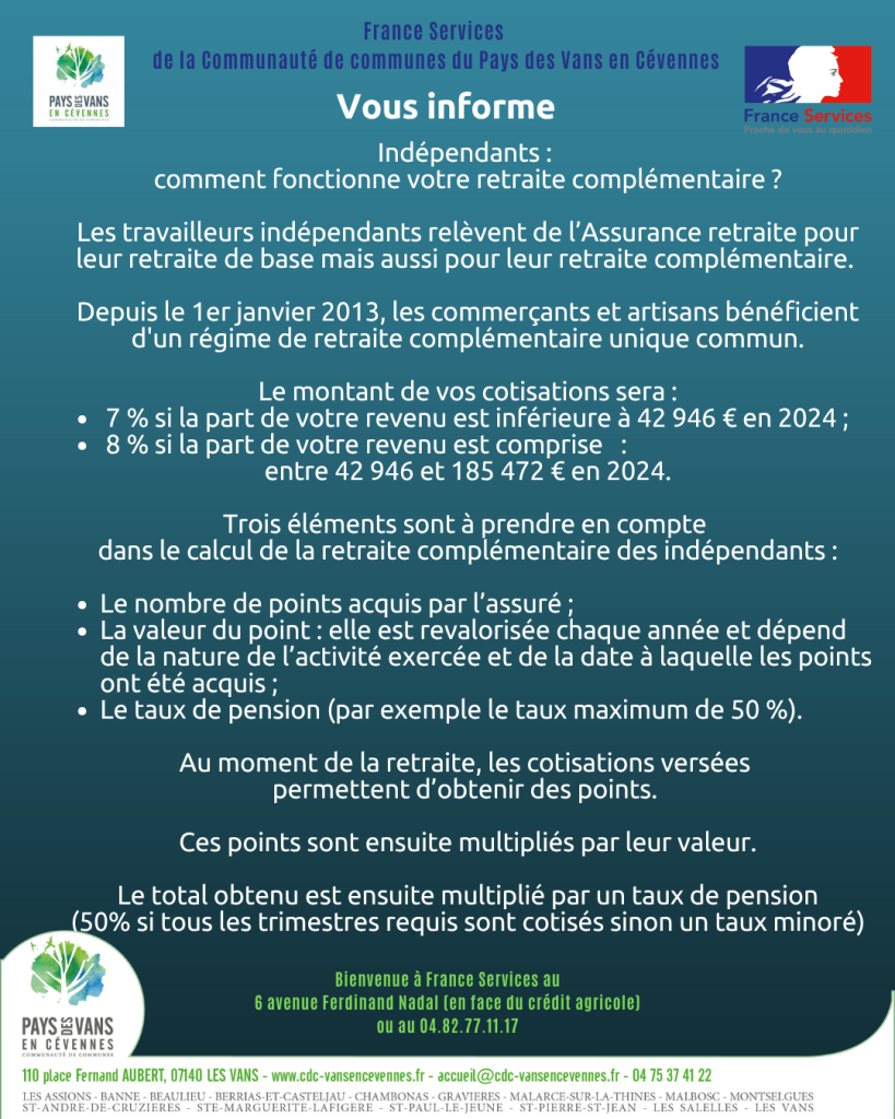 Affiche décrivant le fonctionnement de la retraite pour les indépendants juillet 2025