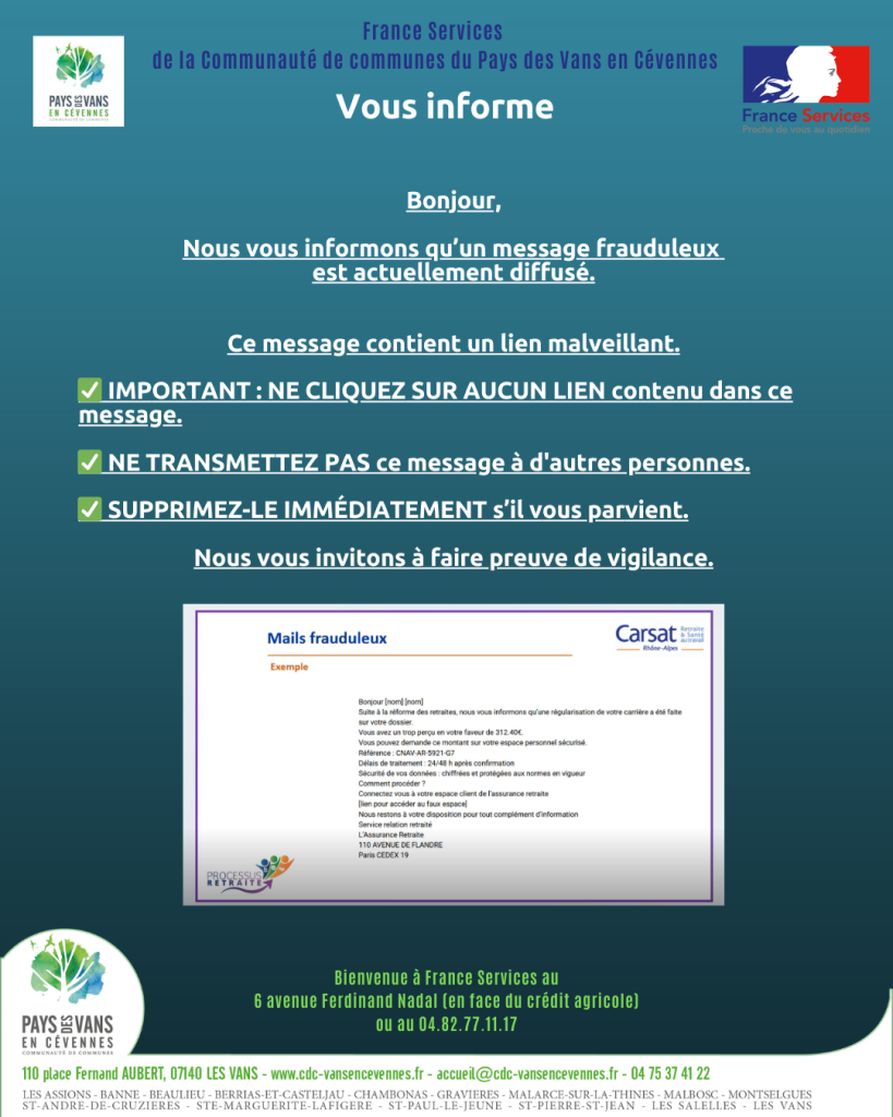 Affiche sur des mails frauduleux soi-disant de la CARSAT