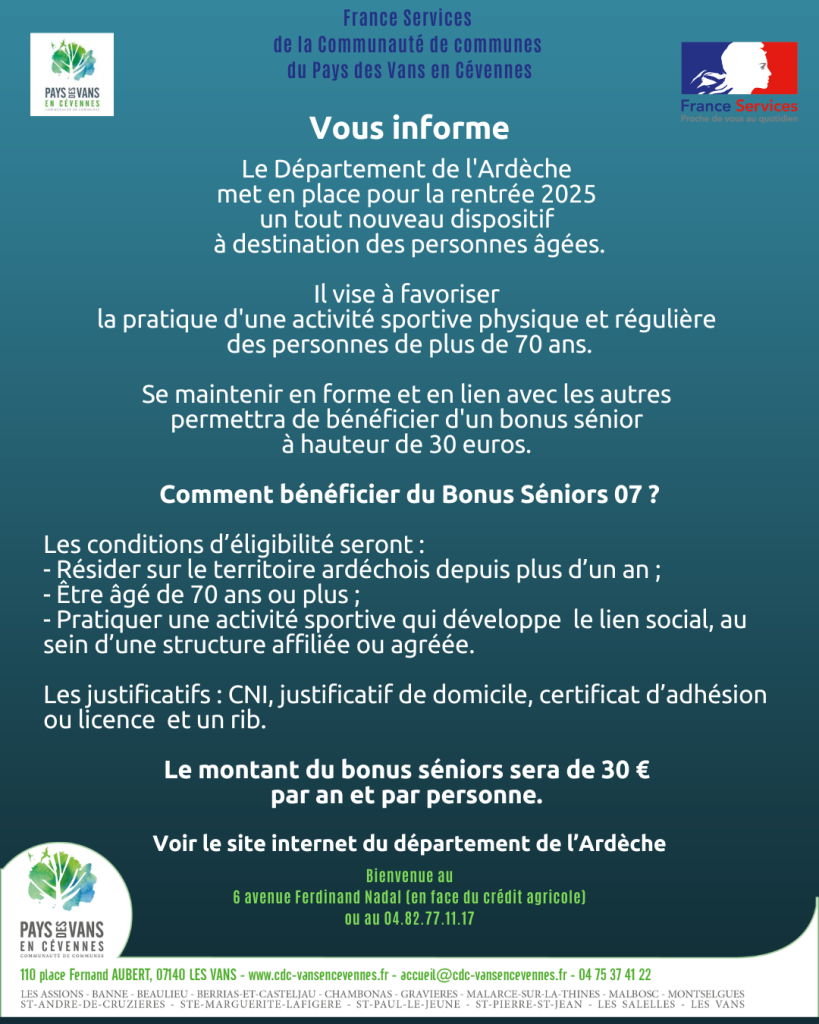 Affiche France services sur le bonus sénior septembre 2025