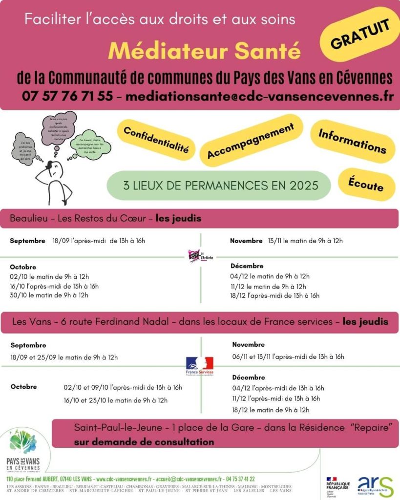 Affiche pour les RDV de la médiation santé du 2e semestre 2025