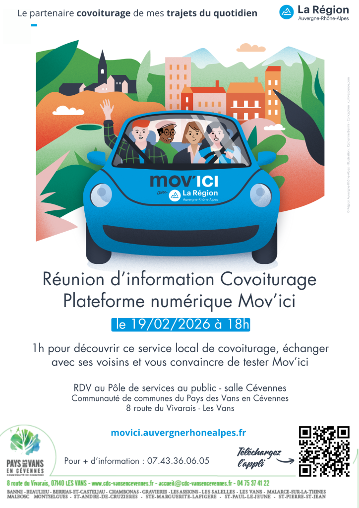 Affiche pour la réunion d'information sur le covoiturage le 19 février 2026