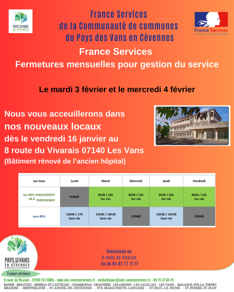 Jours de fermeture France services au mois de février 2026