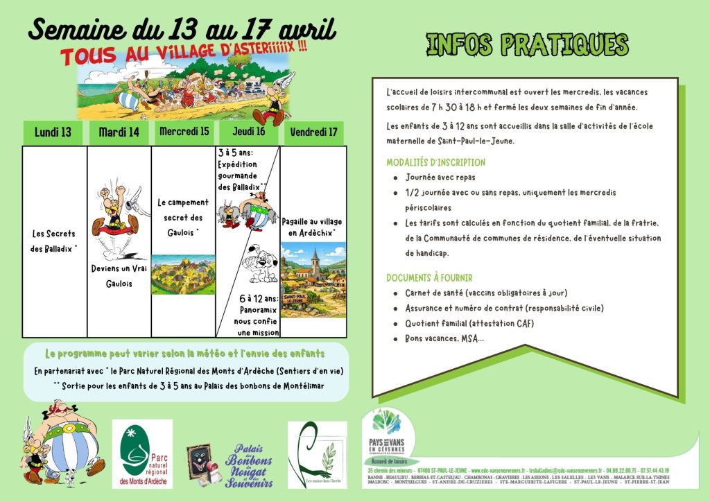 Page 2 du programme des vacances de printemps 2026 de l'accueil de loisirs Les Balladins