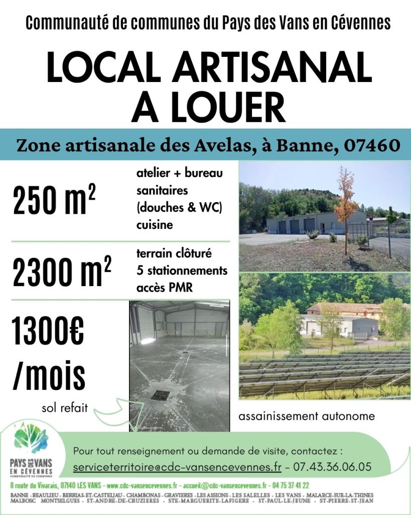 Affiche location à la zone artisanale des Avelas, mars 2026