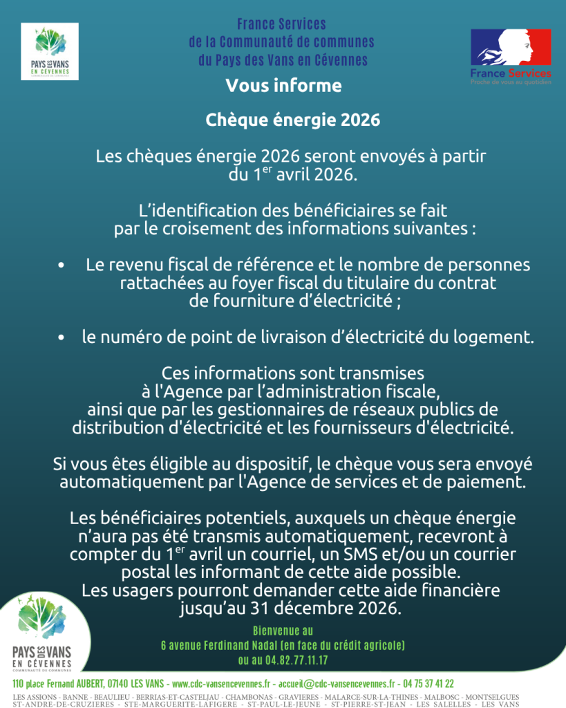 affiche d'information sur le chèque énergie 2026