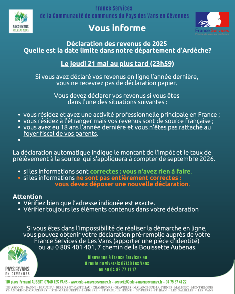affiche de France services sur la déclaration de revenus 2025