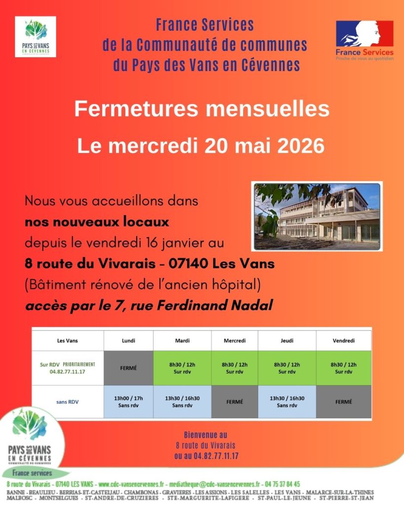 Affiche fermeture mensuelle de France services en mai 2026