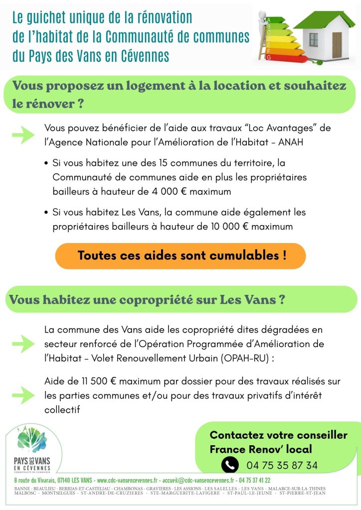 Verso de l'affiche sur les aides à la rénovation de l'habitat 2026