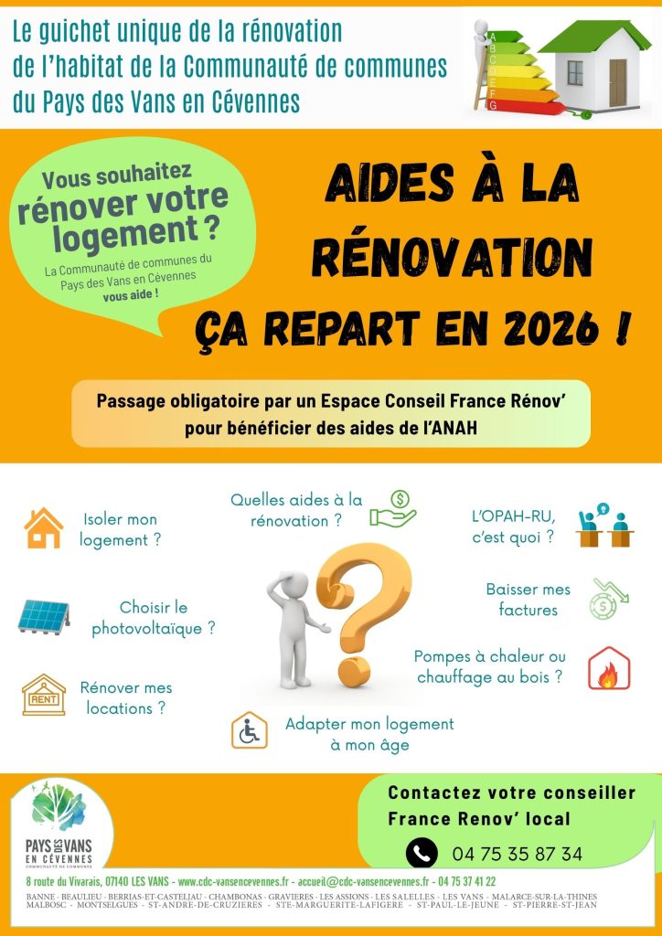 Recto de l'affiche sur les aides à la rénovation de l'habitat 2026