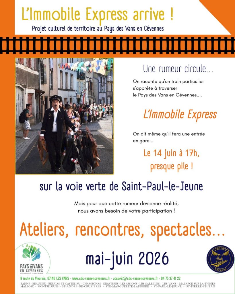 Affiche pour la résidence de L'Immobile Express en mai et juin 2026, et son programme d'événements