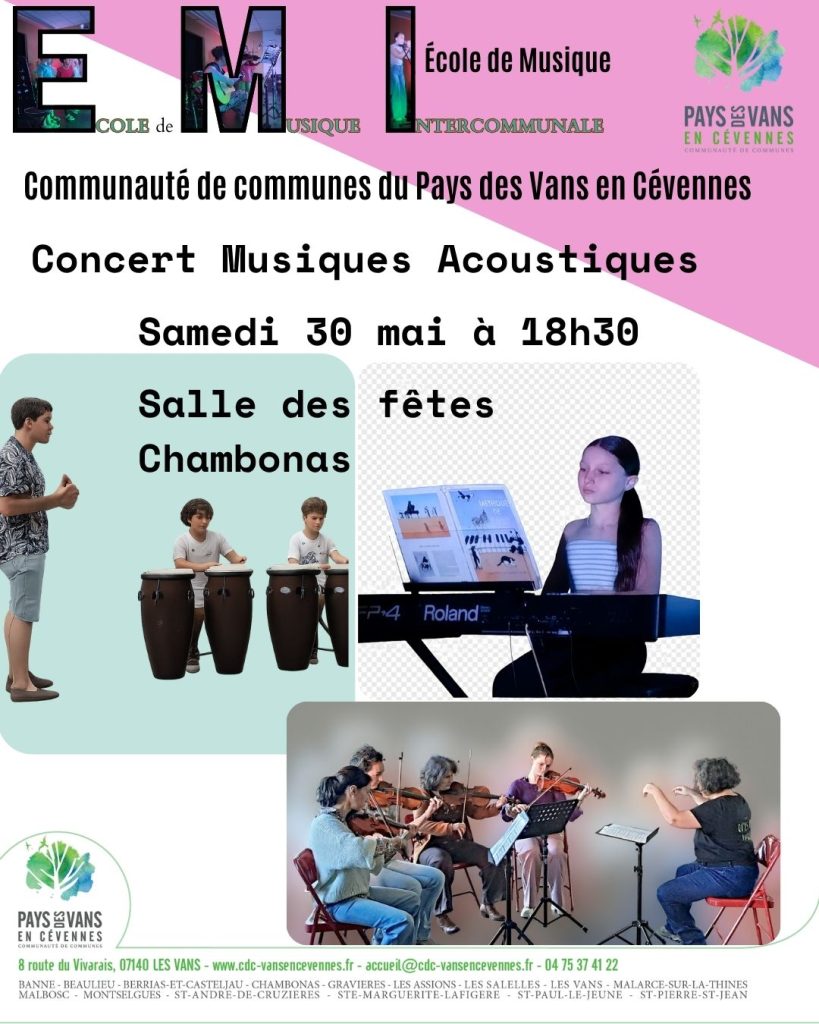 Affiche pour le concert de musiques acoustiques du 30 mai 2026