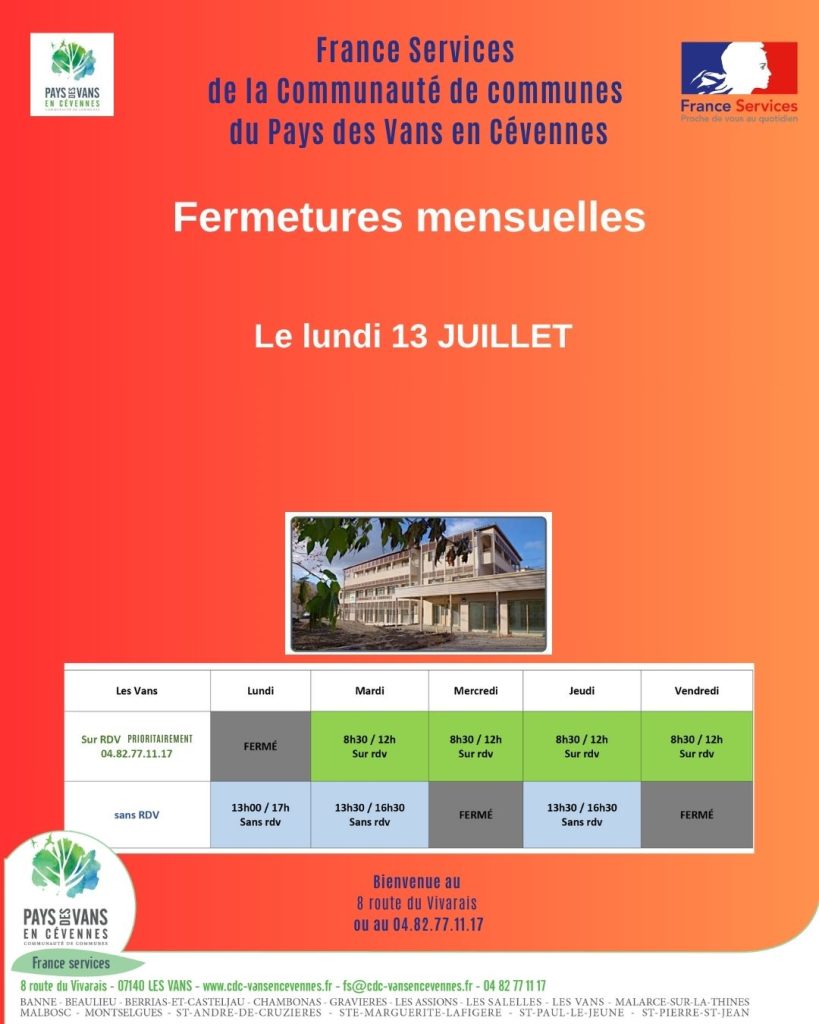 Affiche de fermeture de France services, le 13 juillet 2026