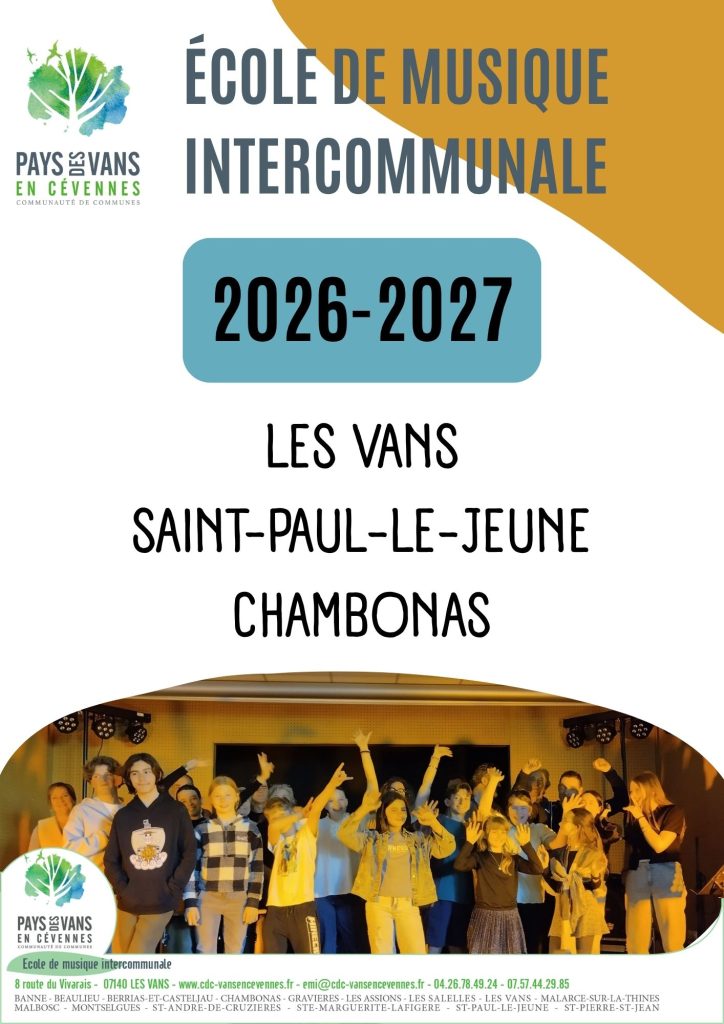 Première page de la brochure 2026 pour l'école de musique