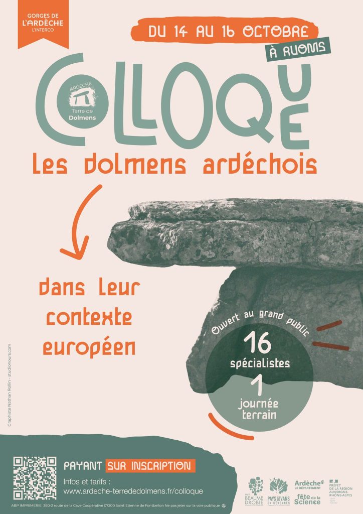 Affiche du colloque sur les dolmens ardéchois du 14 au 16 octobre 2026