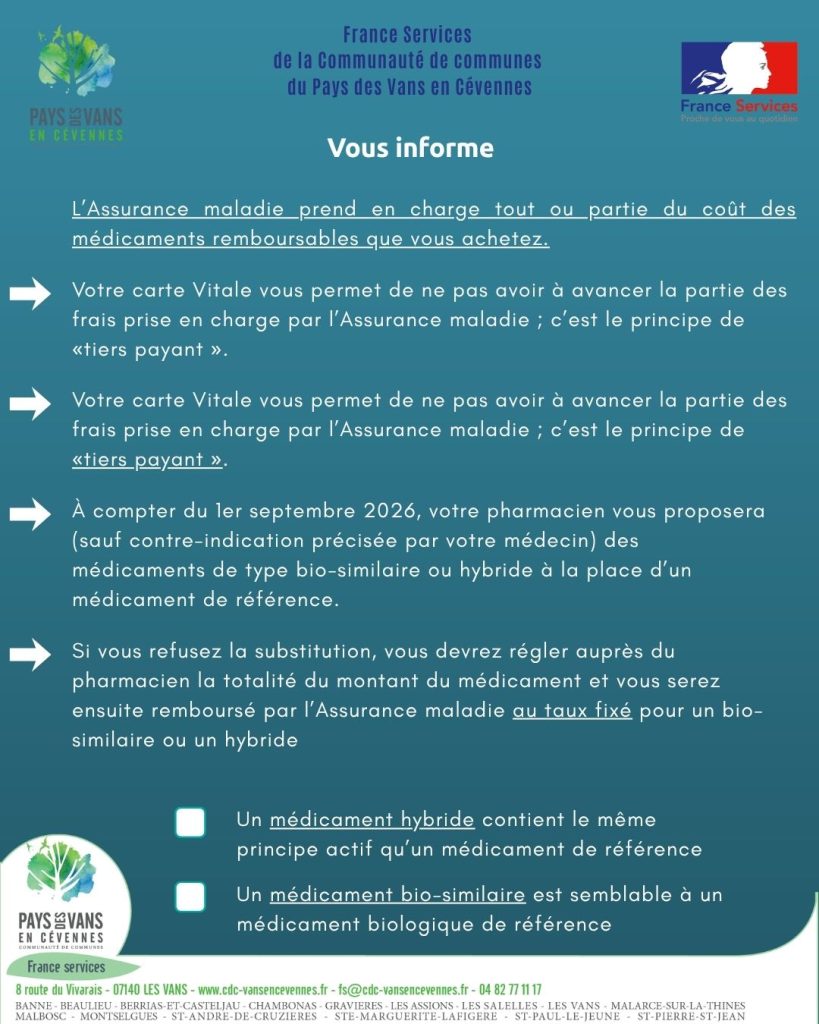 France service vous informe sur le remboursement des médicaments, en septembre 2026