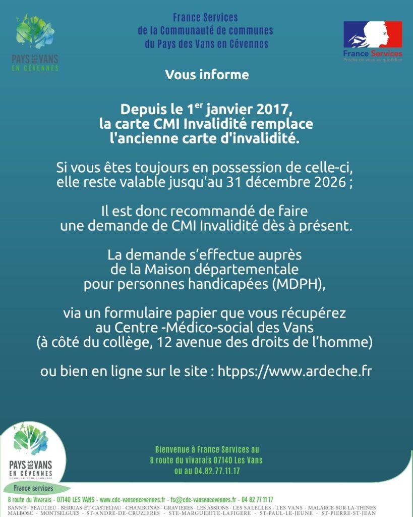 Affiche France services sur la nouvelle carte d'invalidité au 1er janvier 2027